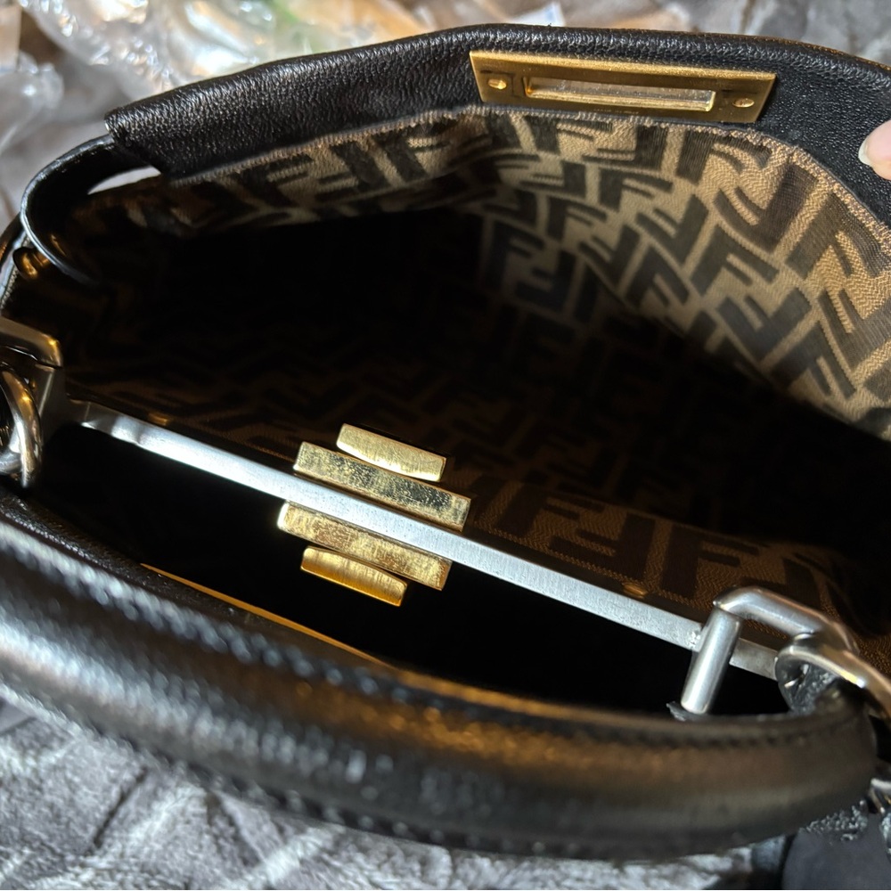 EUC Fendi Goatskin Zucca iconic Peekaboo Satchel - Black with two tone hardware - Picture 7 of 13